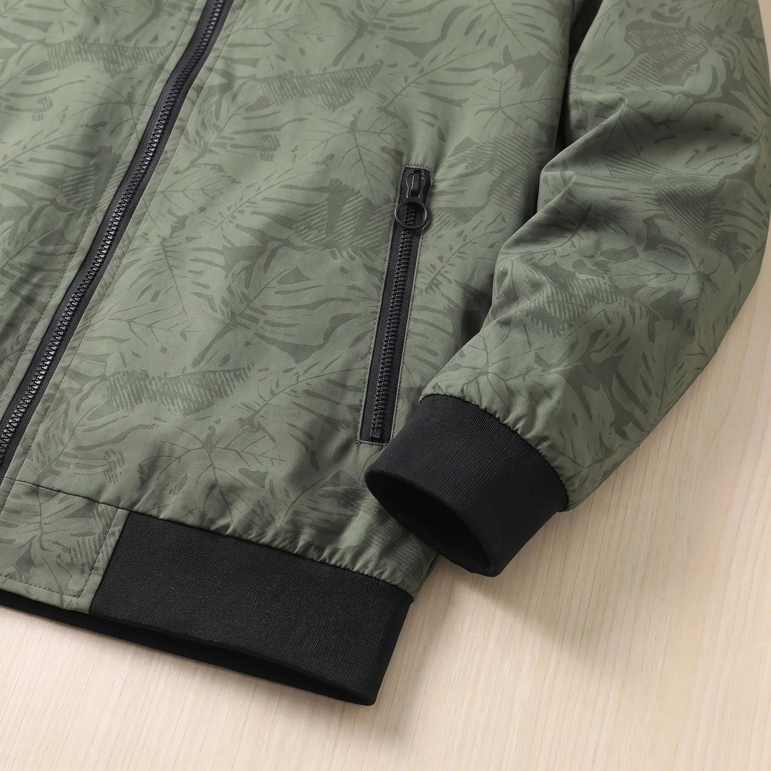 Rib trim at collar and hem