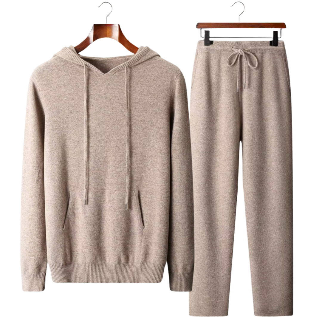 Men's hooded knit set with drawstring pants - view 1