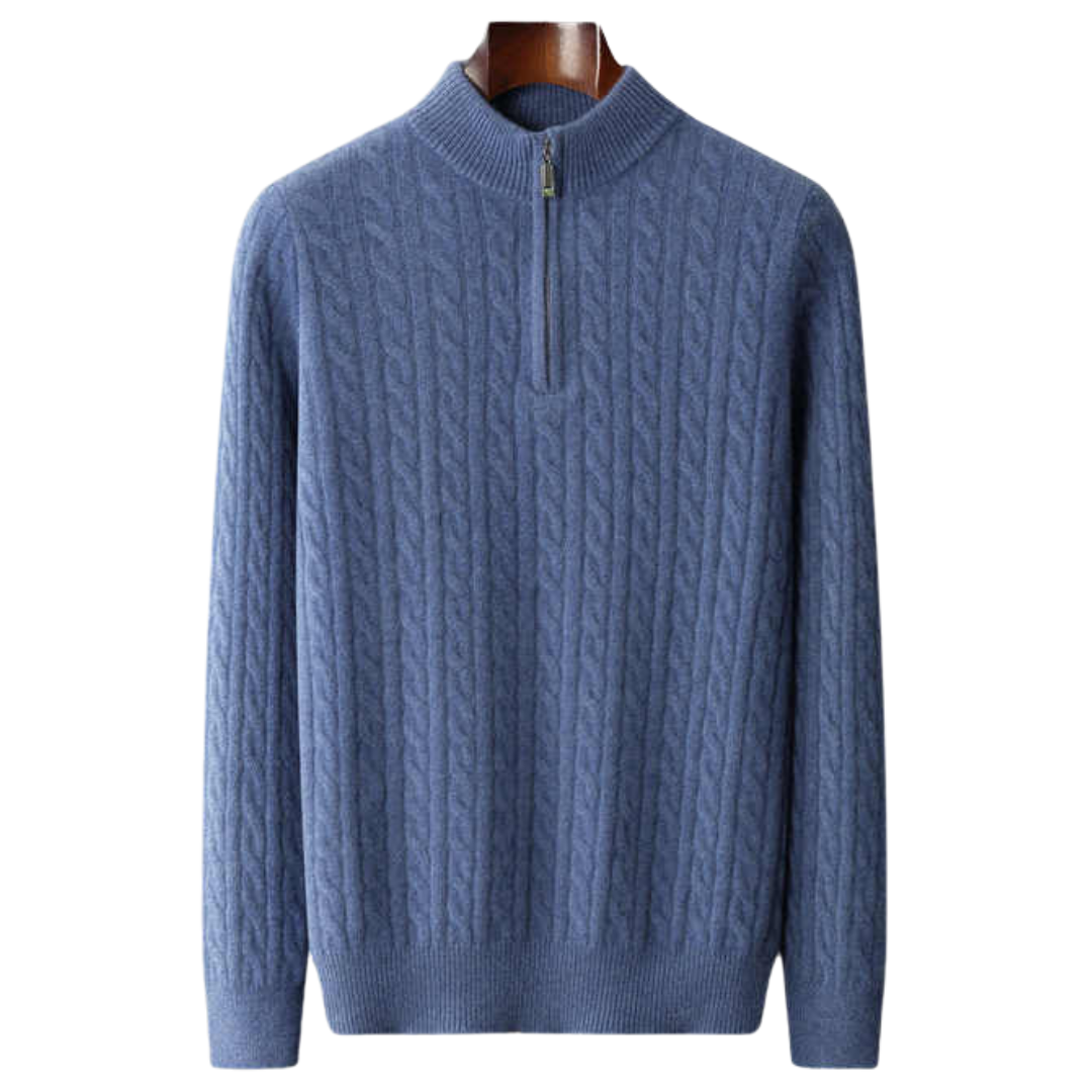 Men's cable knit half-zip mock neck sweater - view 1