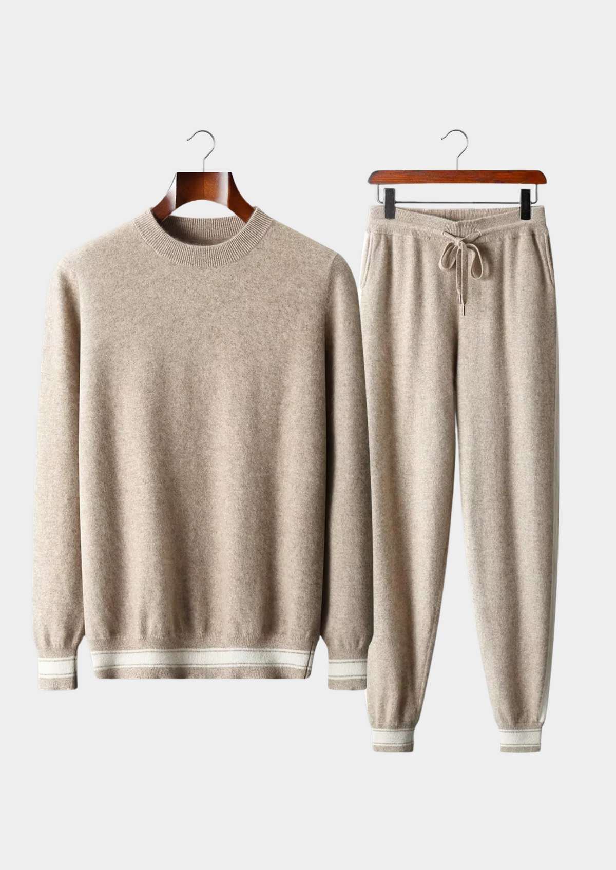 Men's crew neck sweater and jogger set with striped trim - view 9