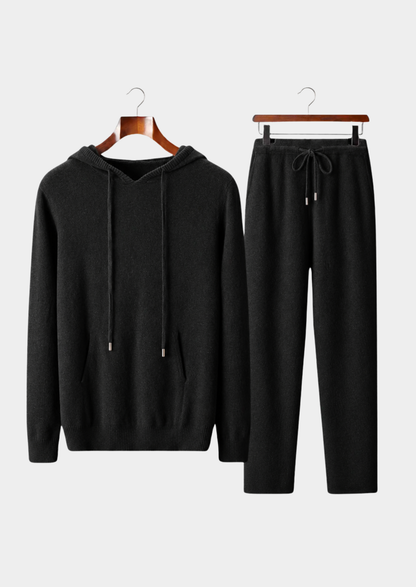 Men's hooded knit set with drawstring pants - view 4
