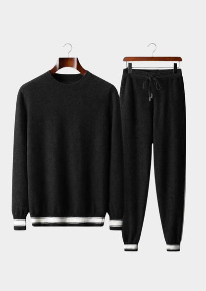 Men's crew neck sweater and jogger set with striped trim - view 15