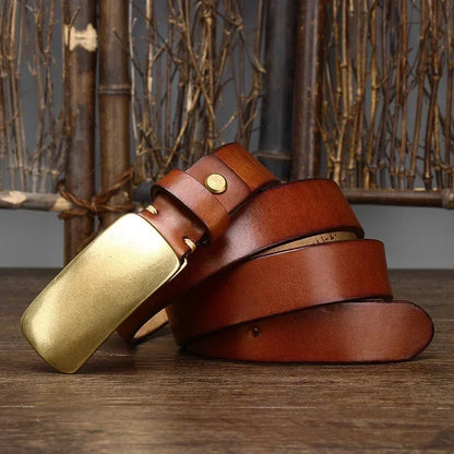 Tanner plate buckle belt coiled with buckle at the side