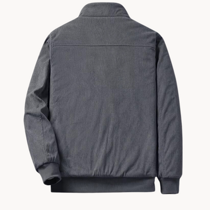 Tennant corduroy zip jacket in gray, back view