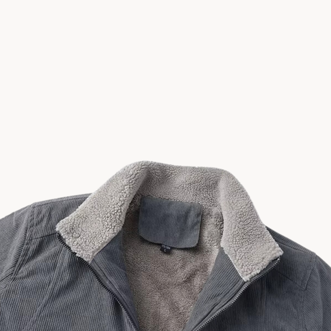 Tennant corduroy zip jacket close-up of the sherpa collar