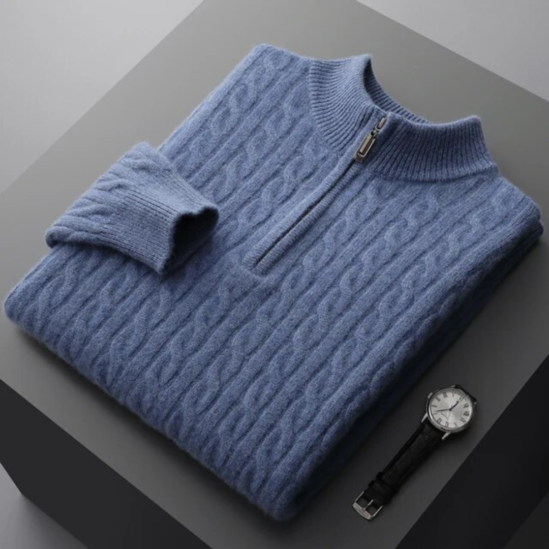 Men's cable knit half-zip mock neck sweater - view 9