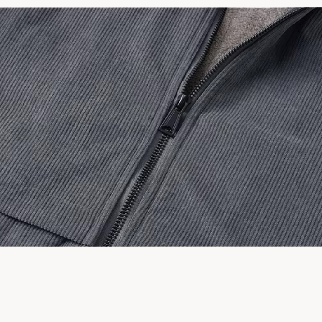 Tennant corduroy zip jacket close-up of the zip