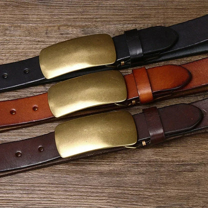 Tanner plate buckle belt three strap tones side by side