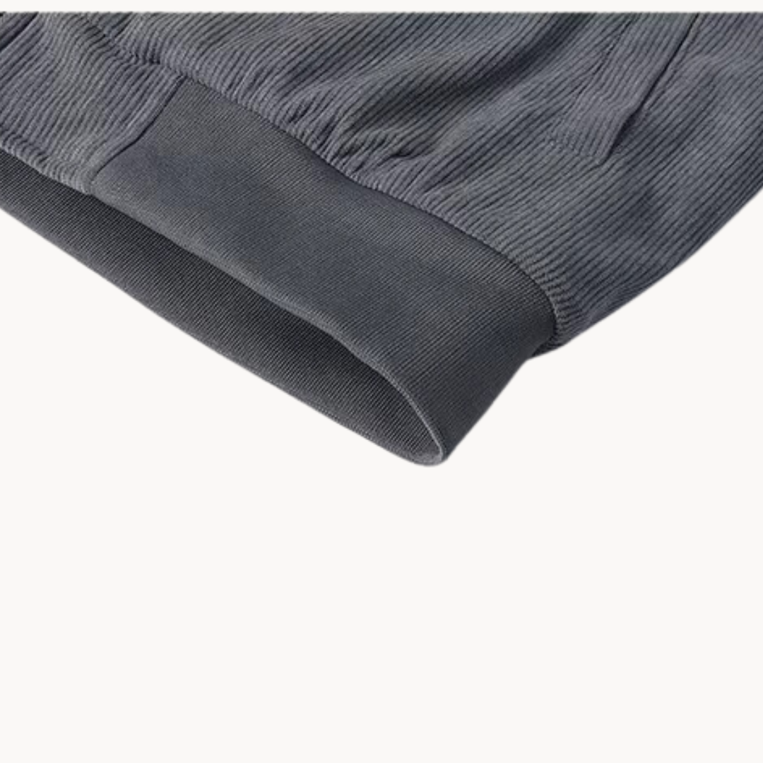 Tennant corduroy zip jacket close-up of the ribbed hem