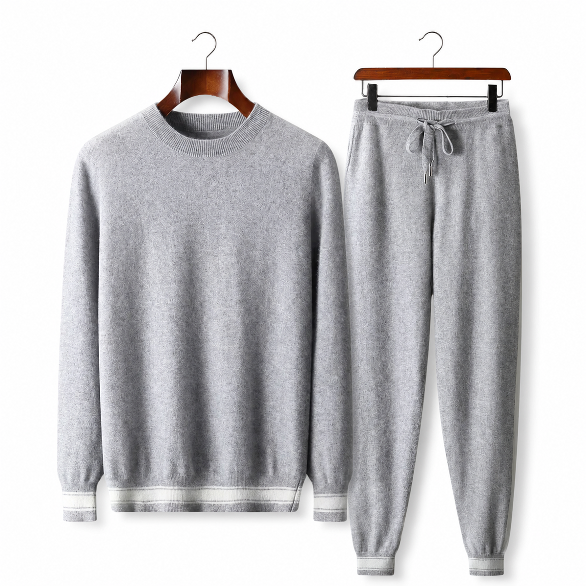 Men's crew neck sweater and jogger set with striped trim - view 1