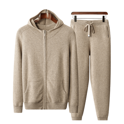 Men's zip hooded knit jacket and jogger set - view 1