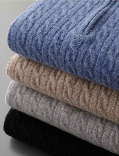 Men's cable knit half-zip mock neck sweater - view 4
