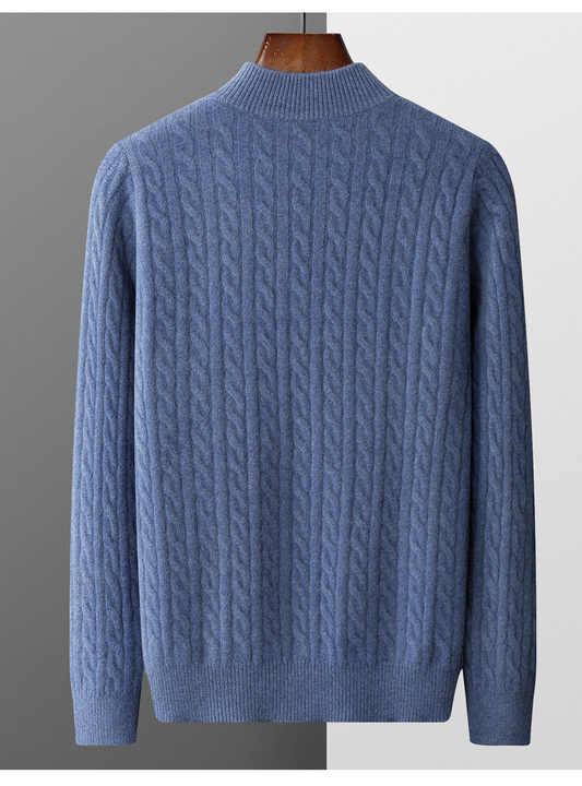 Men's cable knit half-zip mock neck sweater - view 3