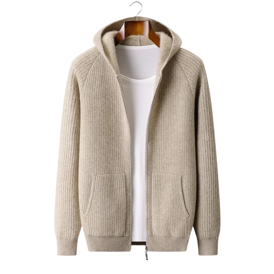 Men's ribbed knit zip-front hoodie - view 1