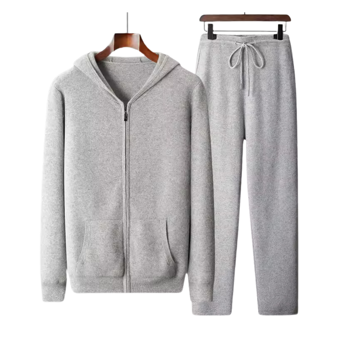 Men's zip hooded knit tracksuit set - view 1