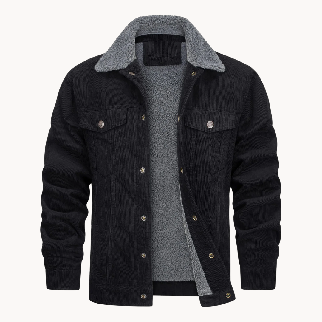 Radford men's corduroy trucker jacket in Black Grey 1