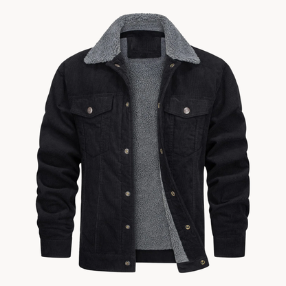 Radford men's corduroy trucker jacket in Black Grey 1