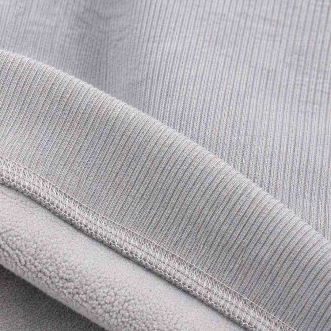 Close-up of the ribbed outer knit and brushed inner side of the Alcott sweater