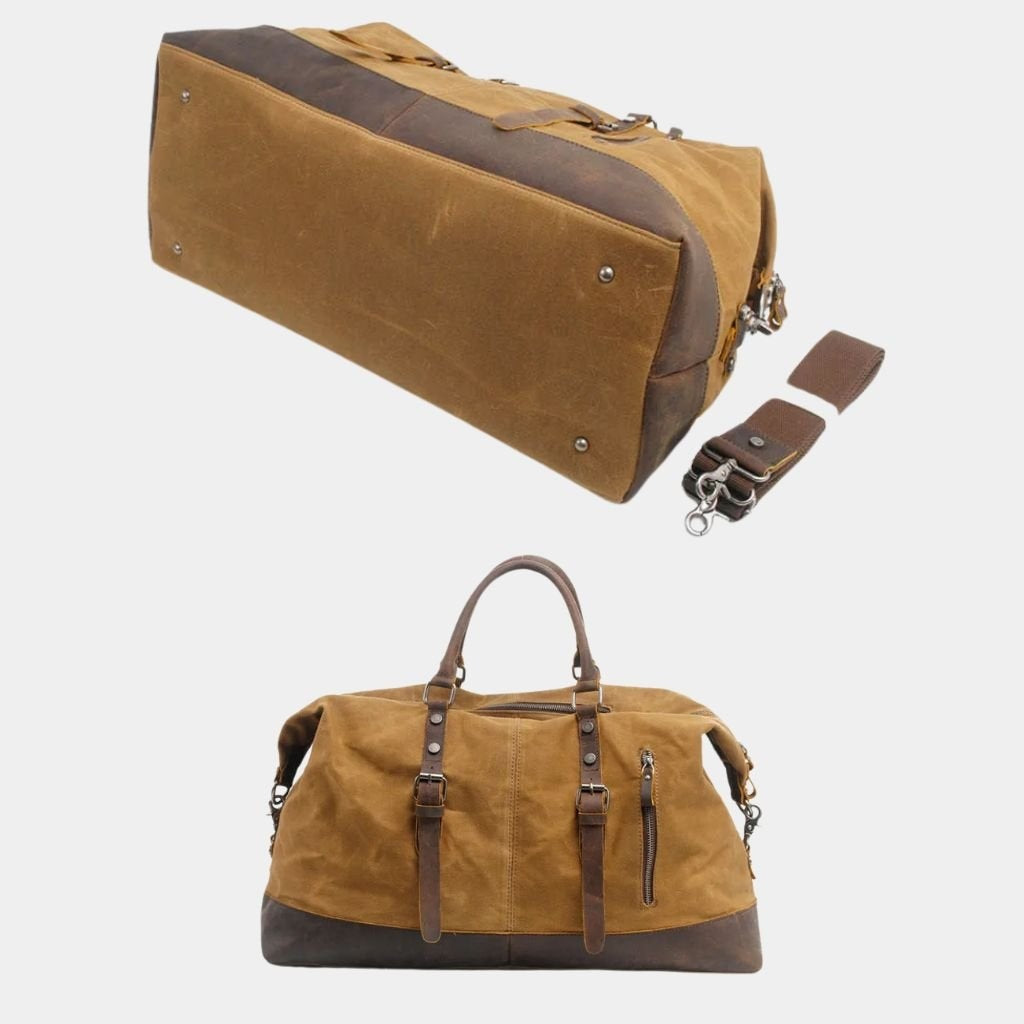 Base and front of the Ansel duffle bag in Beige