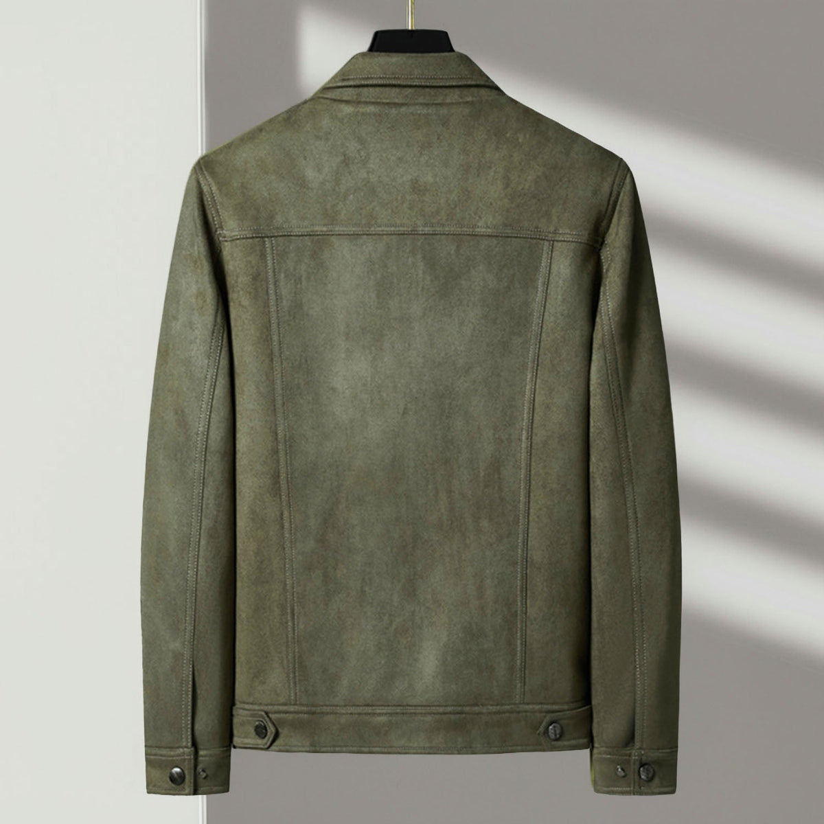 Ashby trucker jacket back view, army green