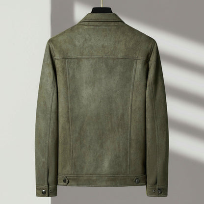 Ashby trucker jacket back view, army green