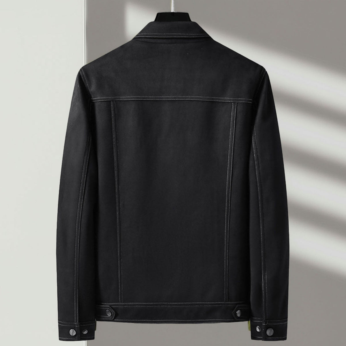 Ashby trucker jacket back view, classic black