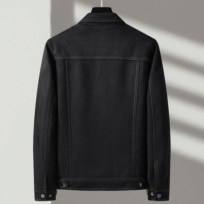 Ashby trucker jacket back view, classic black