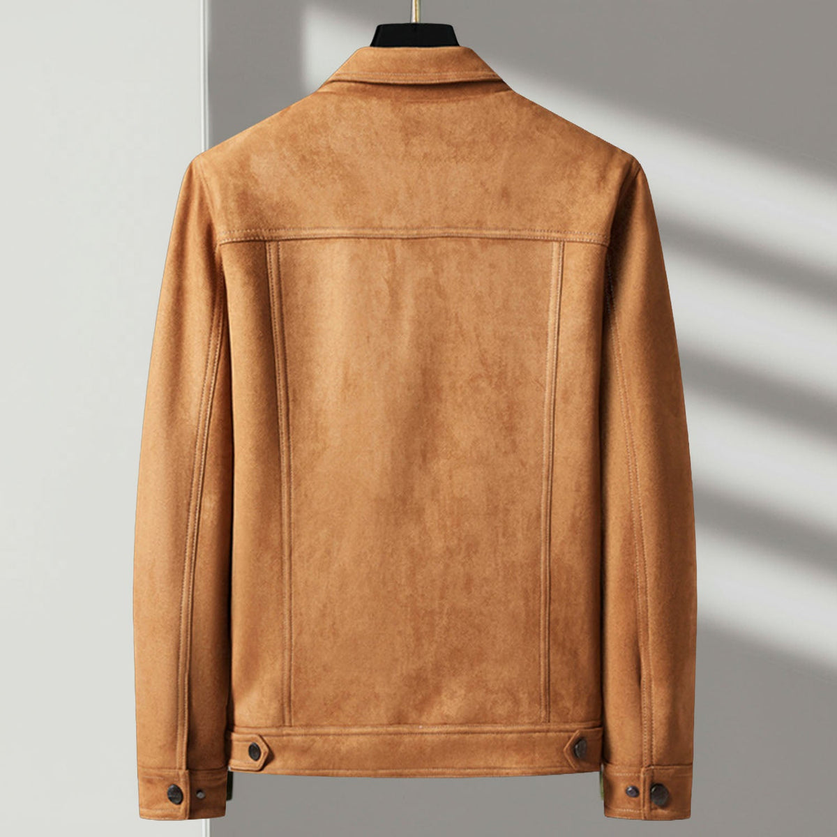 Ashby trucker jacket back view, yellow brown