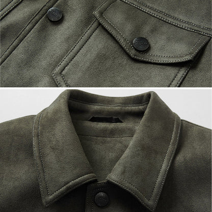 Ashby trucker jacket collar and chest flap close-up