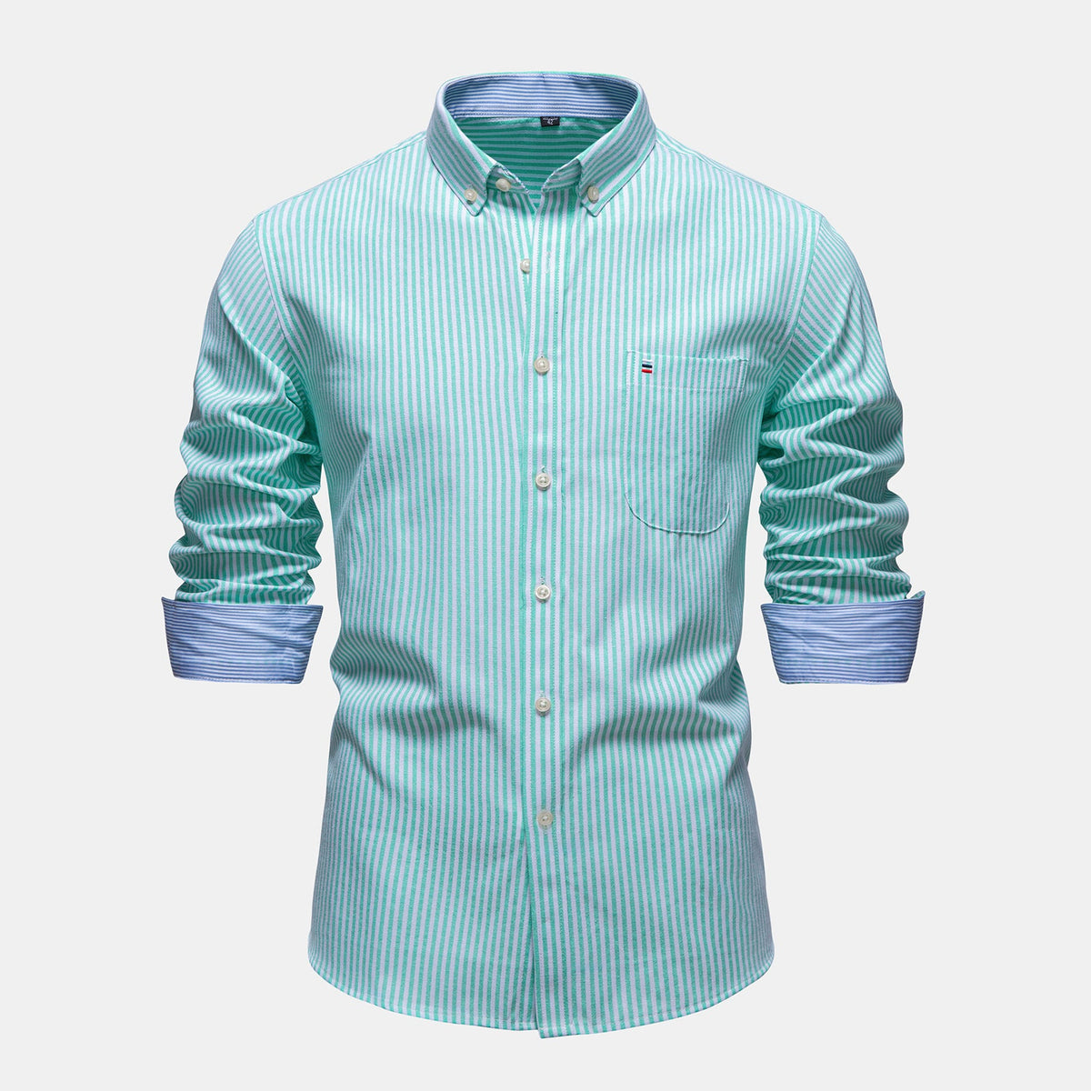 Beaumont striped button down shirt in Light Green 1