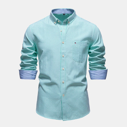 Beaumont striped button down shirt in Light Green 1