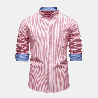 Beaumont striped button down shirt in Light Pink 1