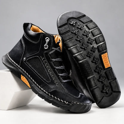 Bradshaw men's hiking boots in black, pair with outsole detail on a light studio background