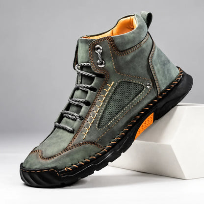 Bradshaw men's hiking boots in green, single boot at an angle on a light studio background