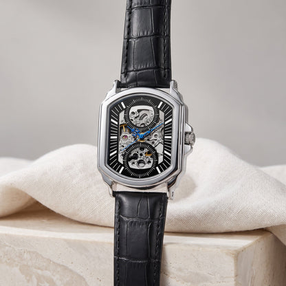 Brantley skeleton automatic watch in Silver & Black 1