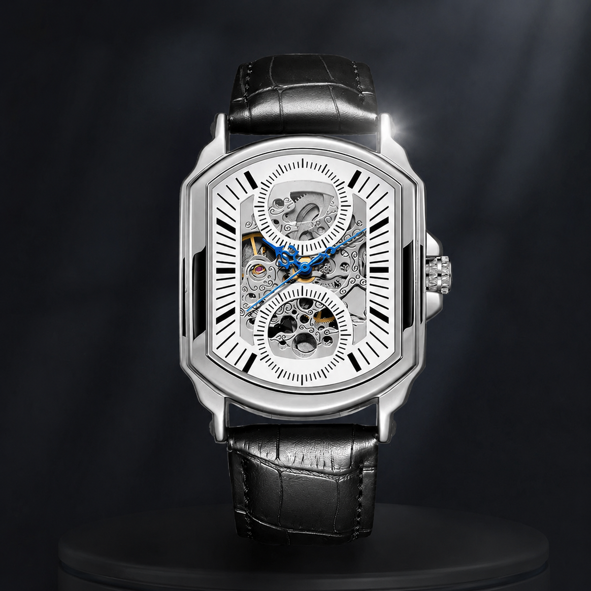 Brantley skeleton automatic watch in Silver & White 1
