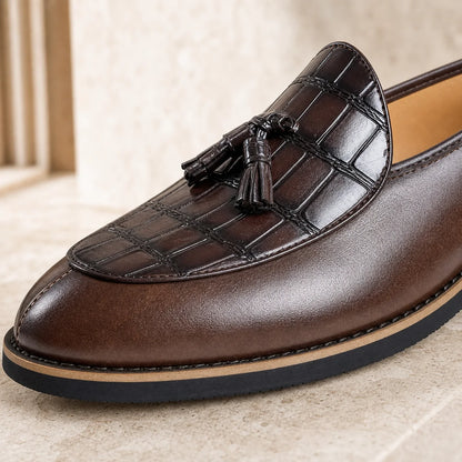 Close-up of Bristol Tassel Loafers tassels texture and stitching