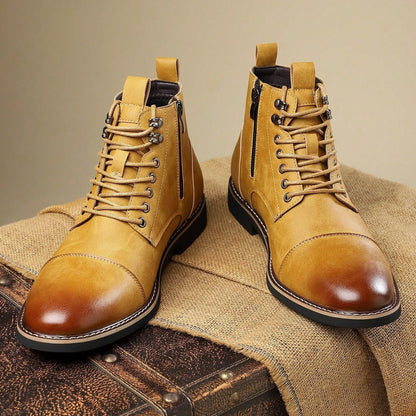 Calder men's derby boots front pair in Yellow 1