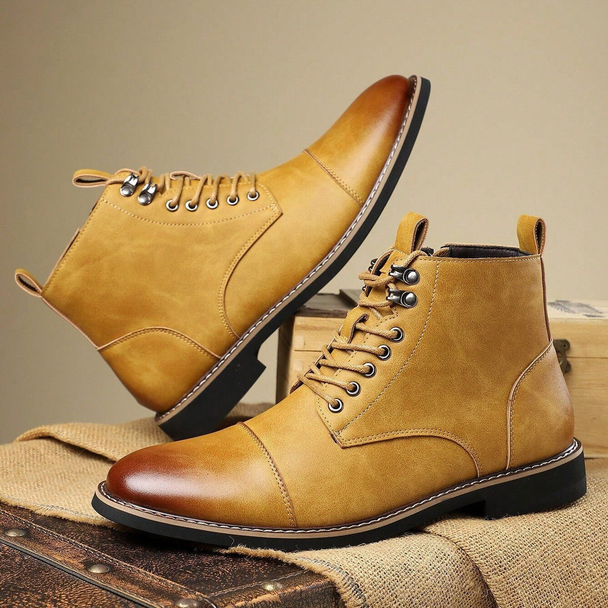 Calder derby boots side profile with stitched welt