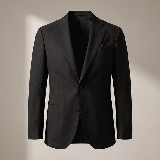 Black men's casual blazer with notch lapels and a two-button front