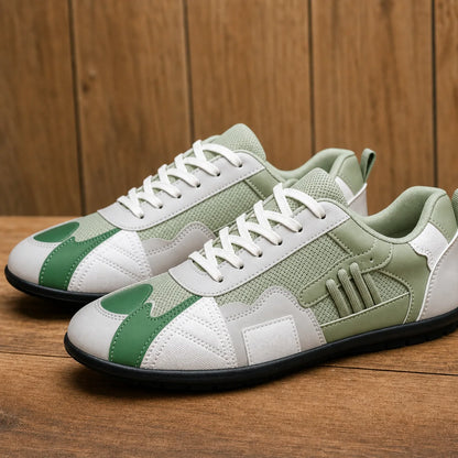Colorblock Casual Sneakers in green on warm wood background