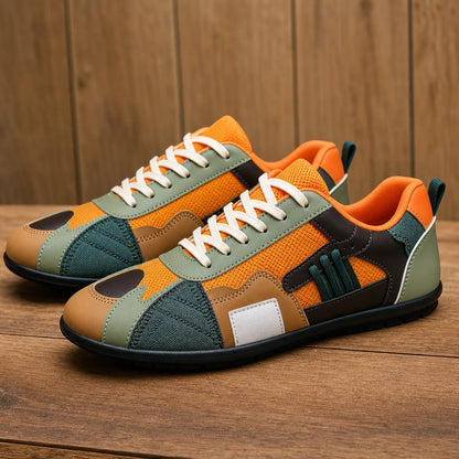 Colorblock Casual Sneakers in orange on warm wood background