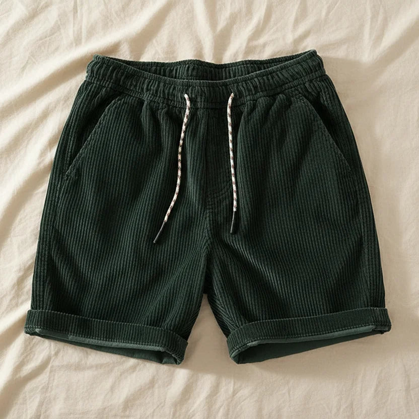 Corduroy Drawstring Shorts in Green