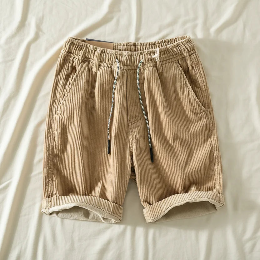 Corduroy Drawstring Shorts in Khaki