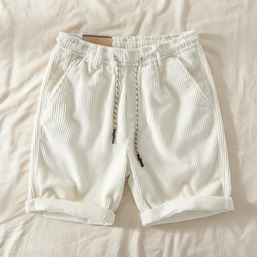 Corduroy Drawstring Shorts in White