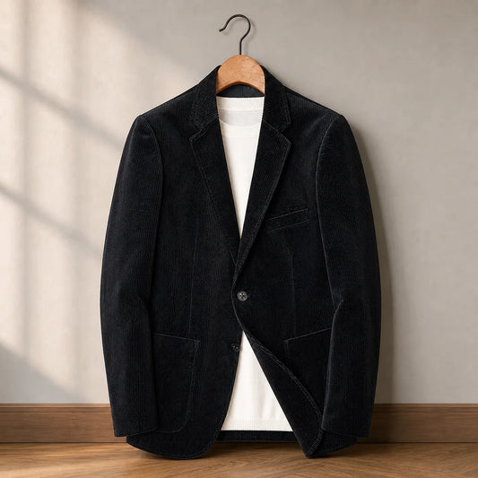 Corduroy Lapel Jacket in Black