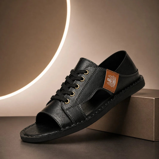 Crest Lace Sandals in Black