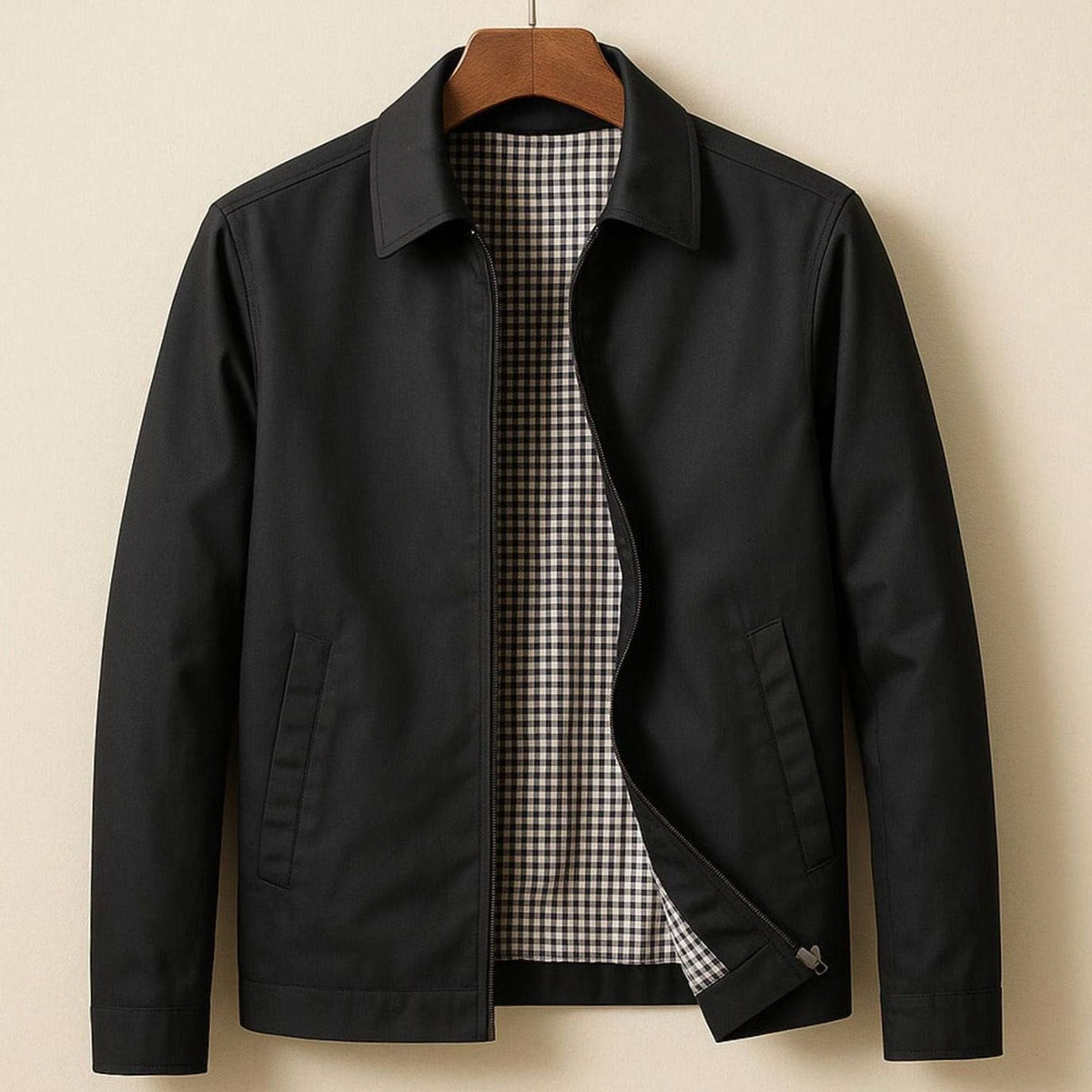 Dalton men's harrington jacket hanger view in Black 1