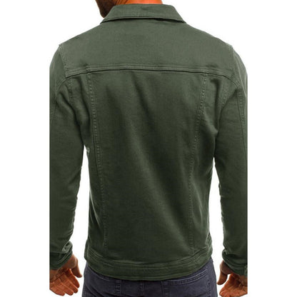 Back of the green jacket worn by a man with a pieced yoke