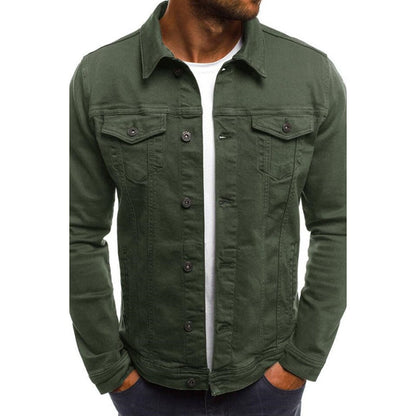 Man wearing the green jacket buttoned over a white tee